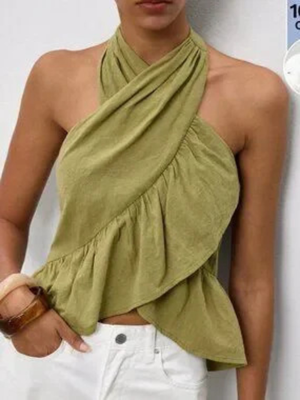 ZARA Olive Green Casual Women's Regular Wrap Asymmetrical Halter Top